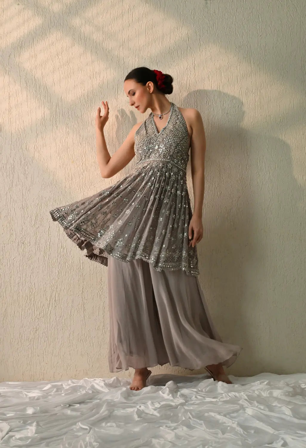 Smoke Grey Peplum Set