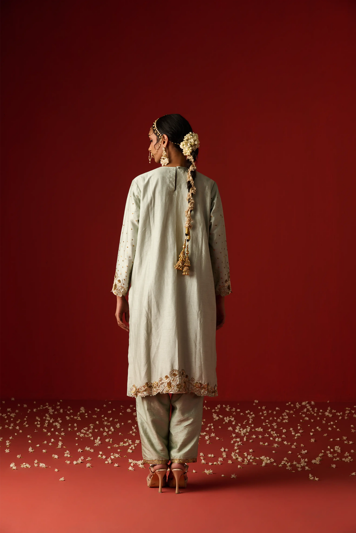 Glacial Sea Green Raw Silk Hand Embroidered Kurta Set