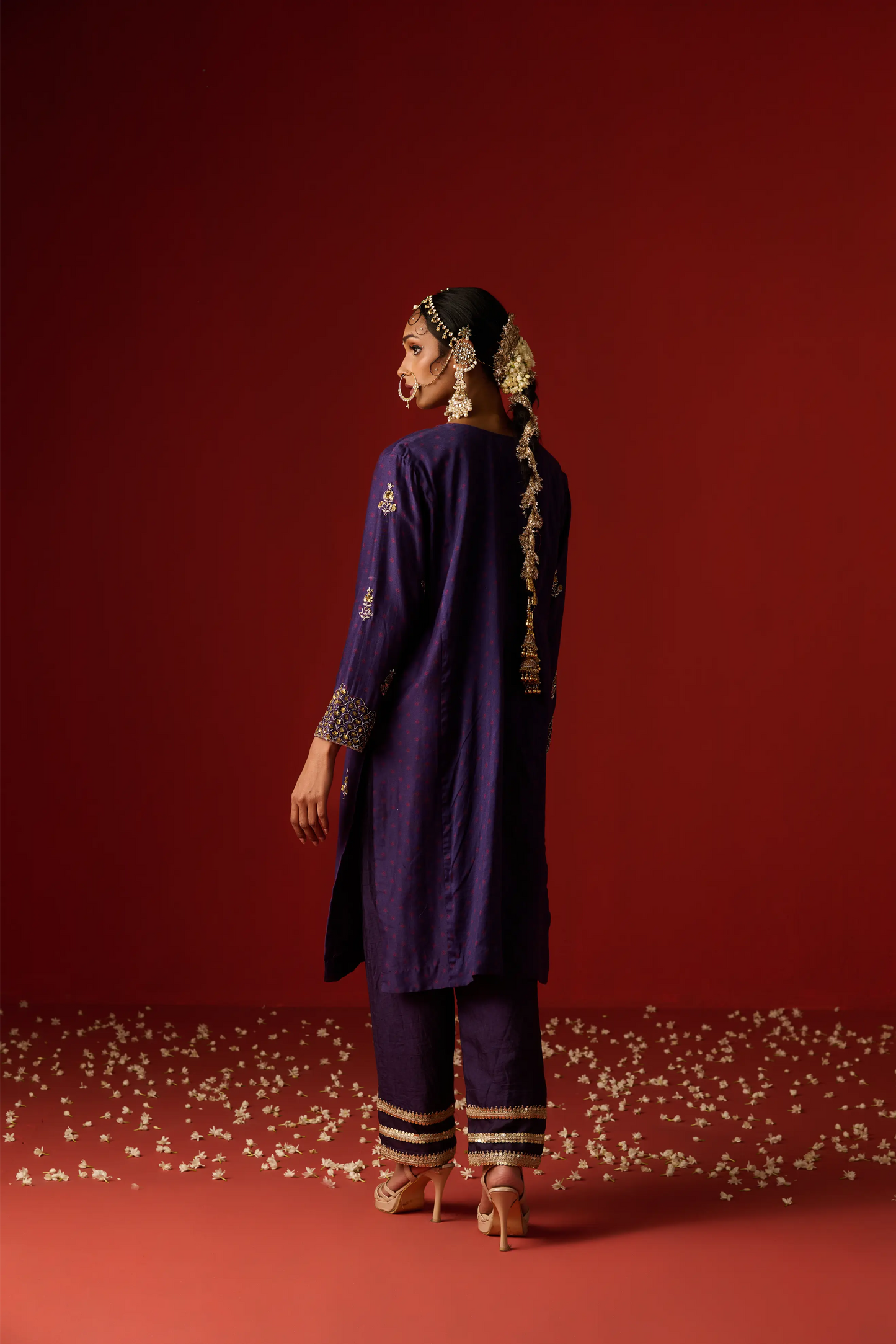 Indigo Blue Chanderi Silk Hand Embroidered & Printed Kurta Set
