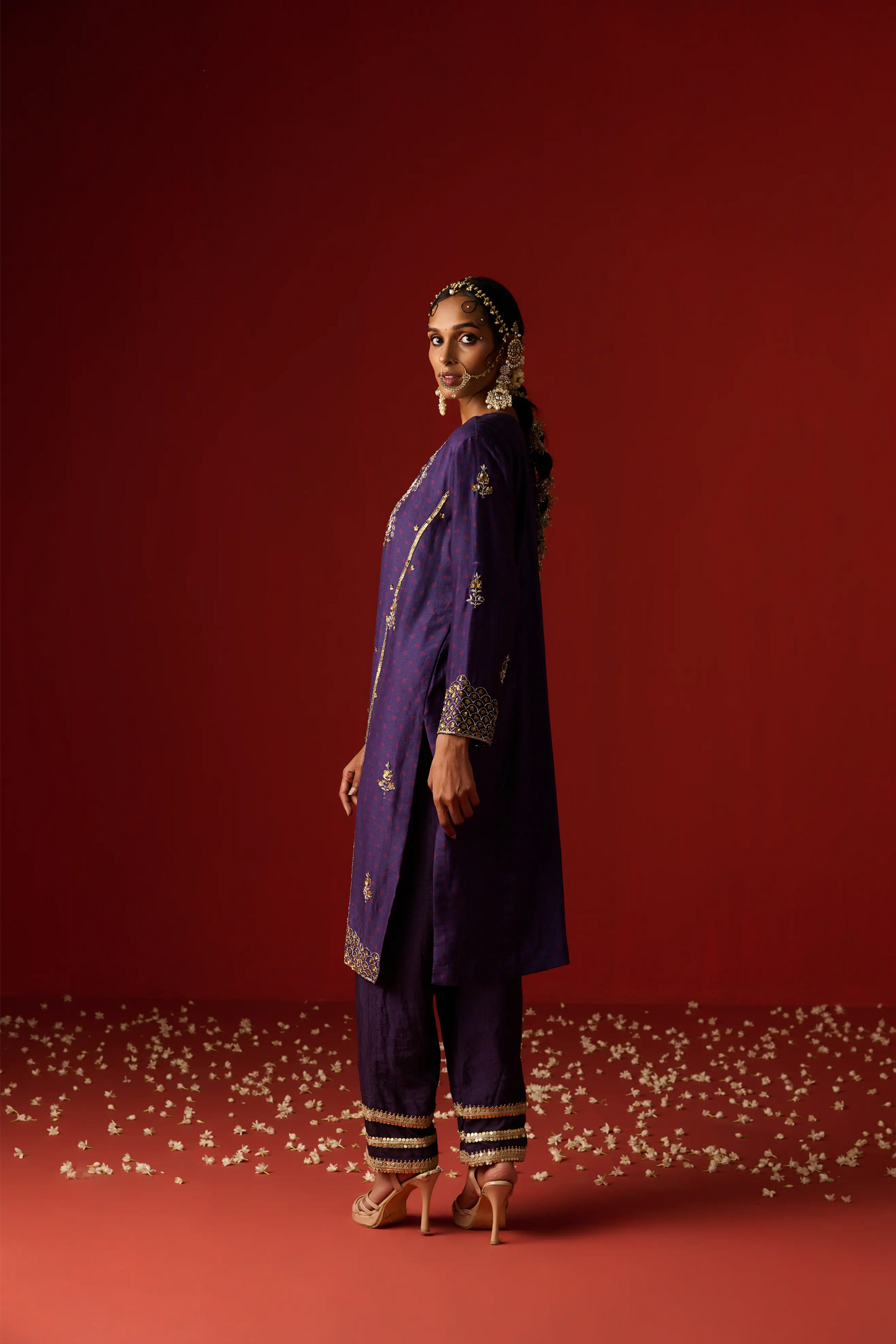 Indigo Blue Chanderi Silk Hand Embroidered & Printed Kurta Set