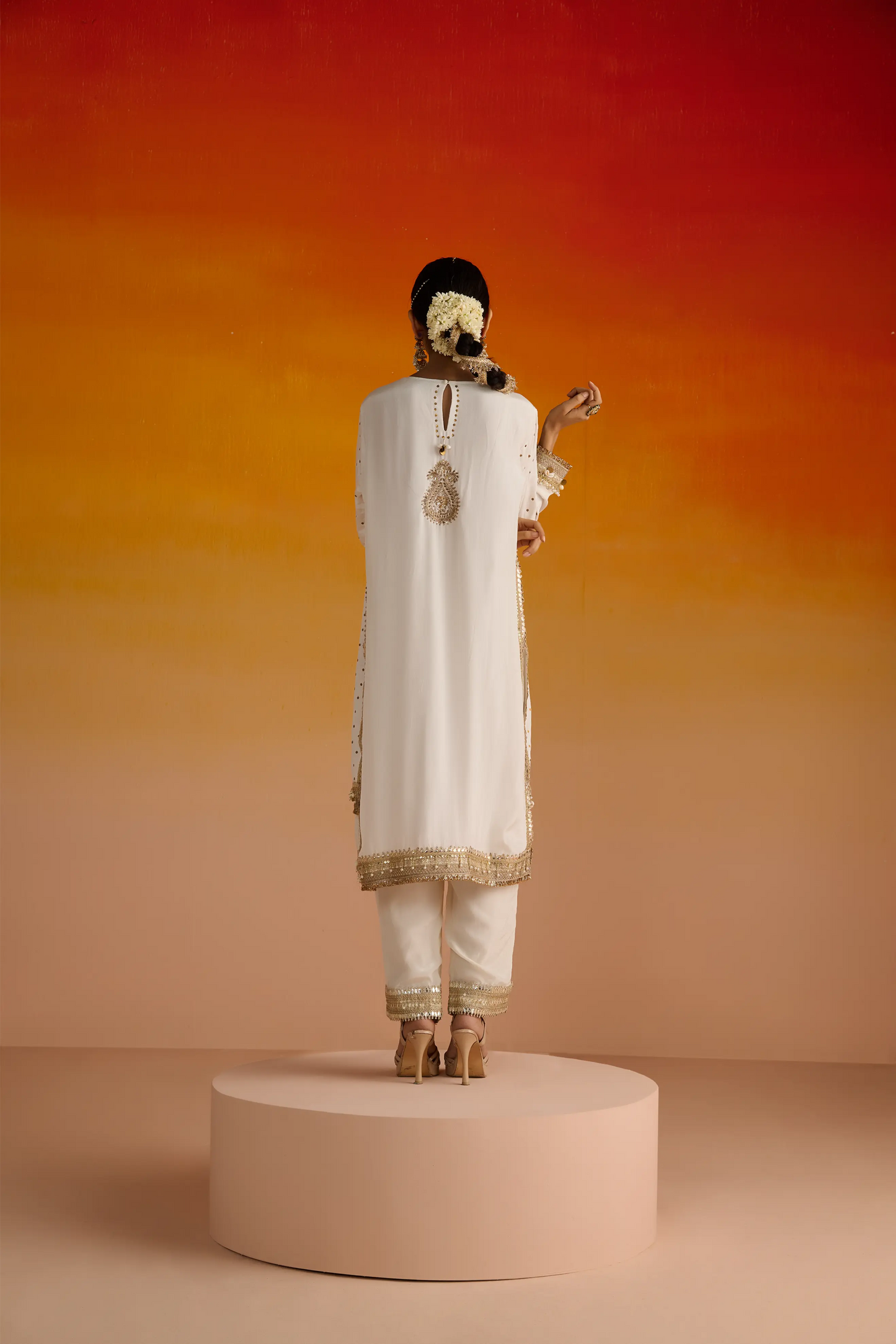 Ivory Crepe Hand Embroidered Kurta Set