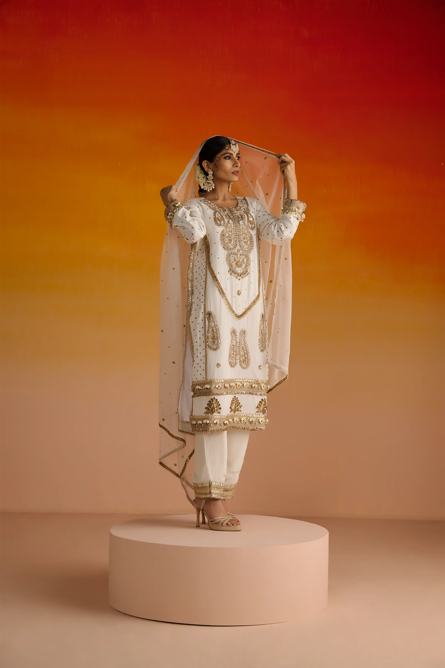 Ivory Crepe Hand Embroidered Kurta Set