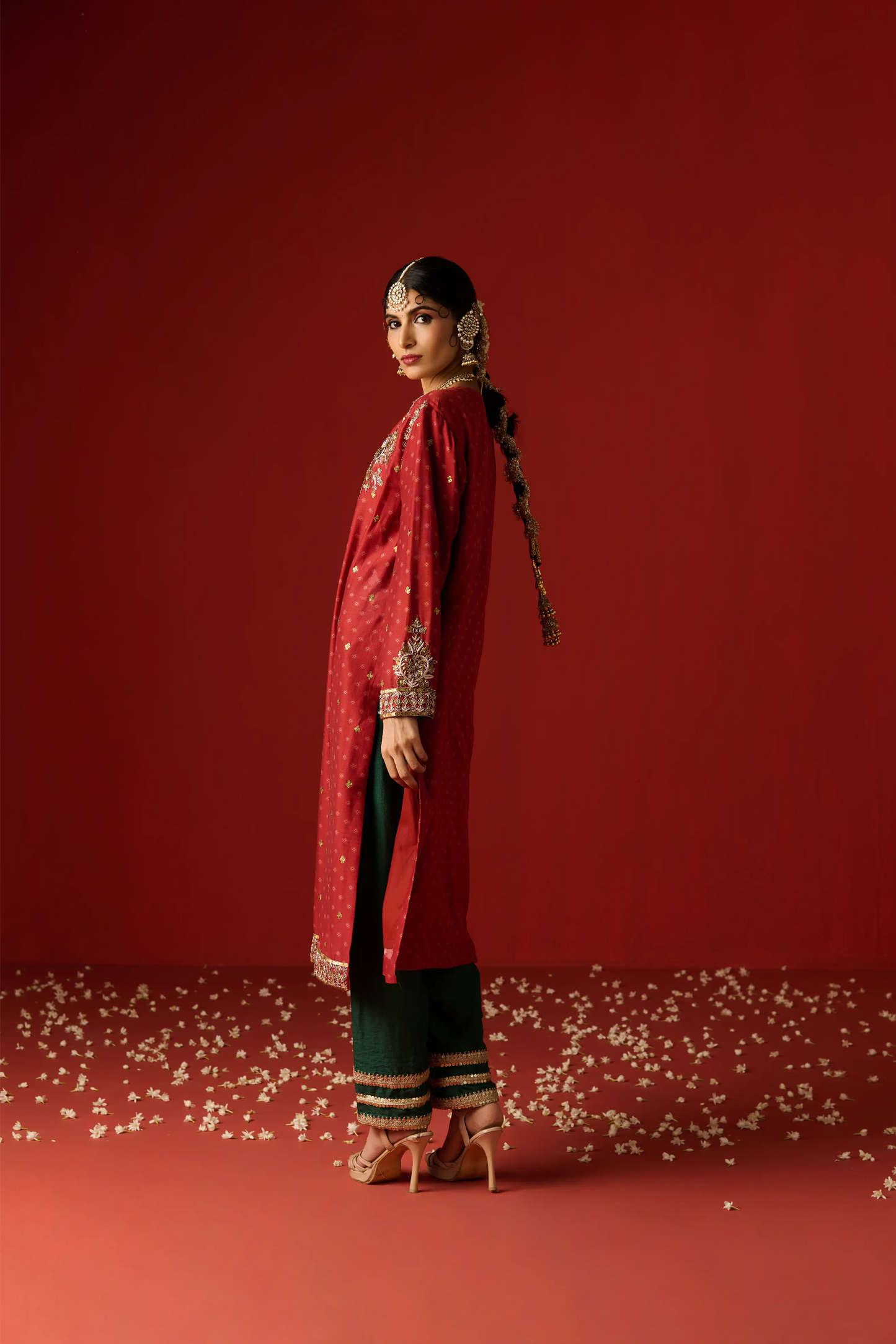 Maroon Chanderi Silk Hand Embroidered & Printed Kurta Set