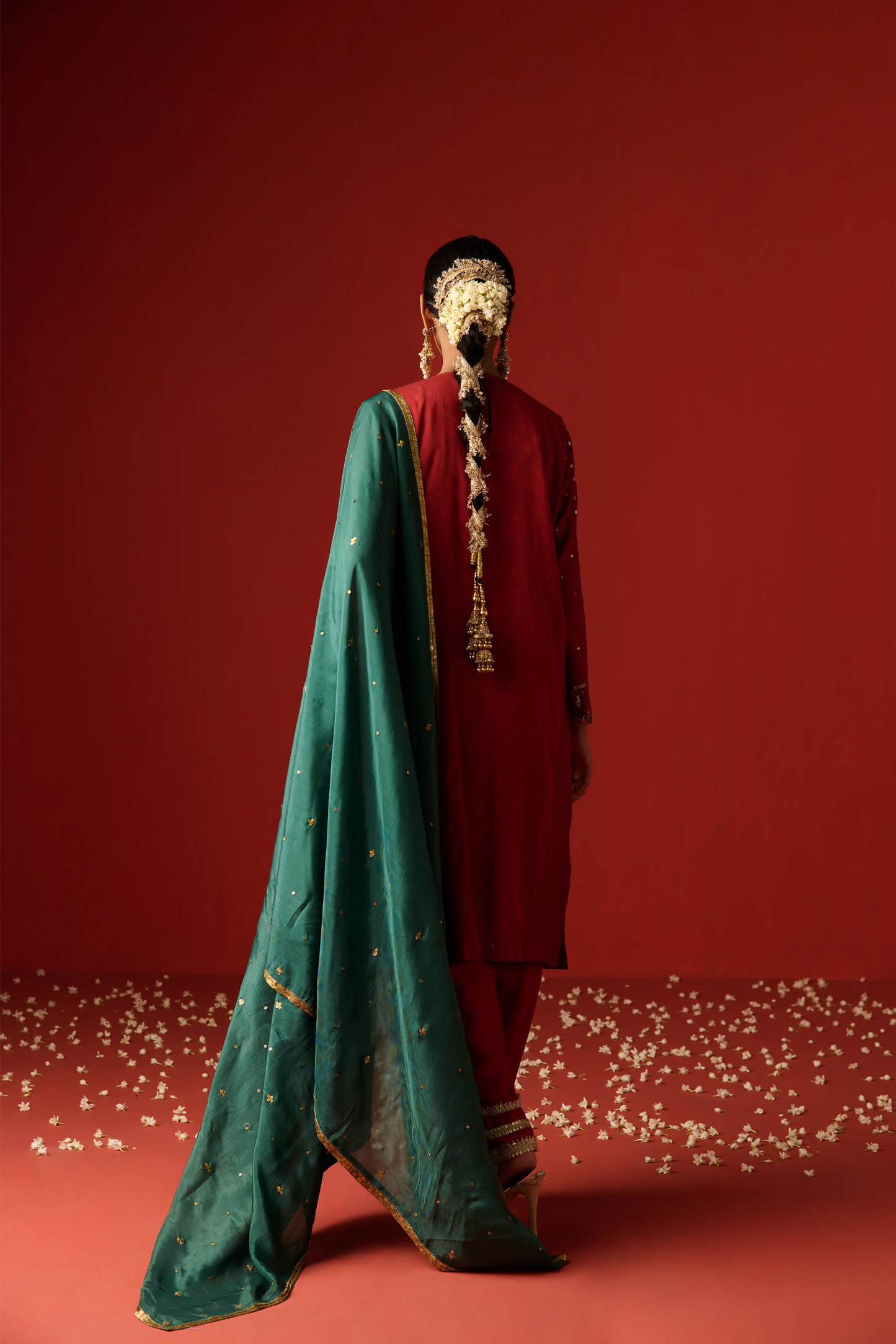 Maroon Chanderi Silk Hand Embroidered & Printed Kurta Set