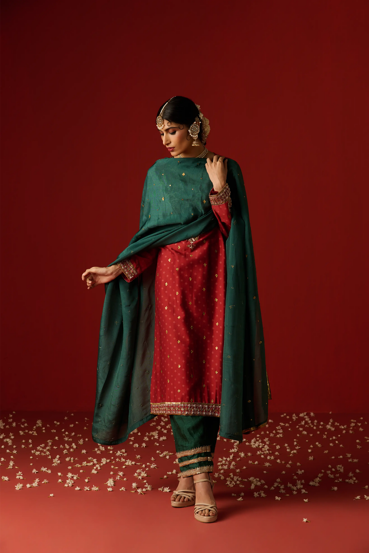 Maroon Chanderi Silk Hand Embroidered & Printed Kurta Set