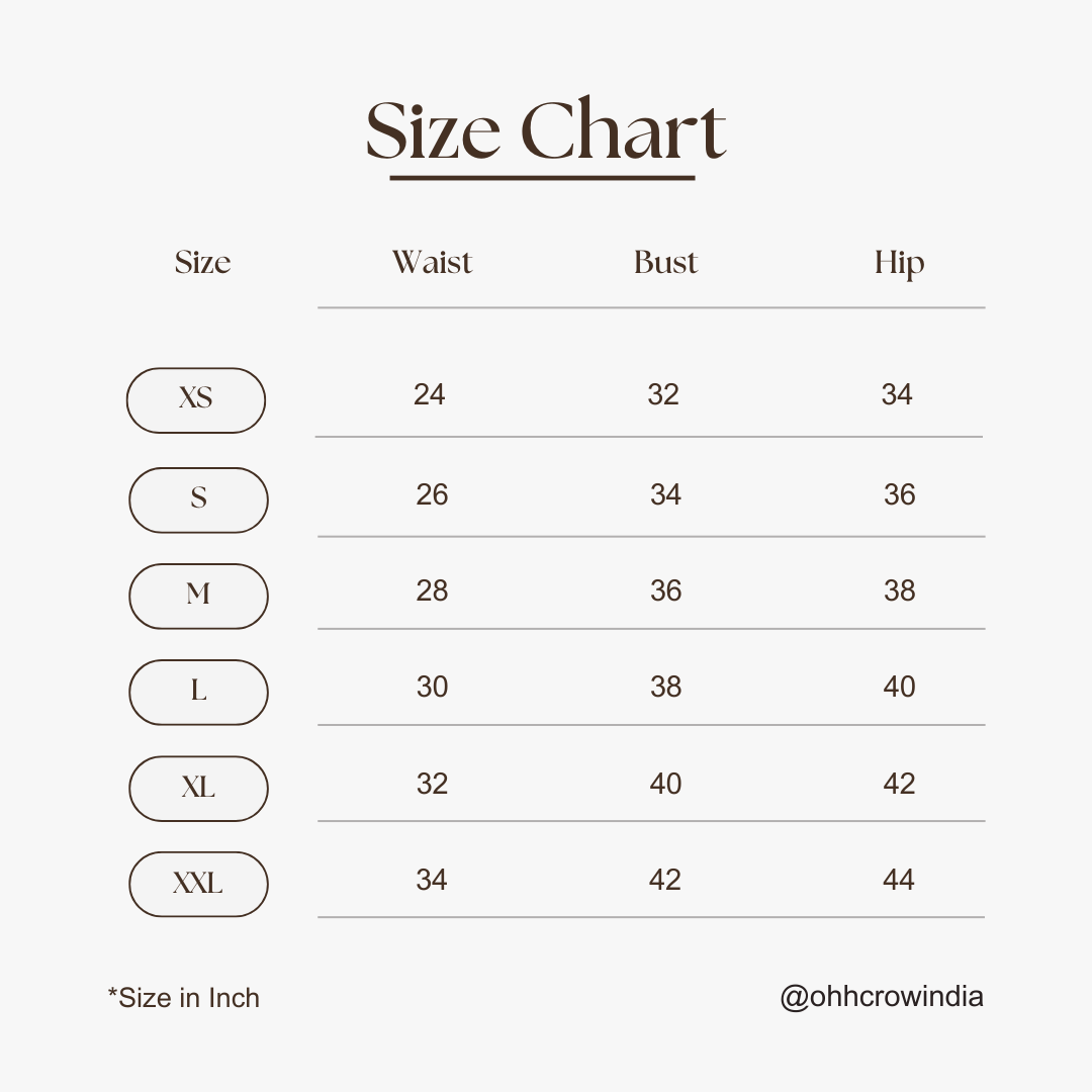 Ohh Crow India Size Chart