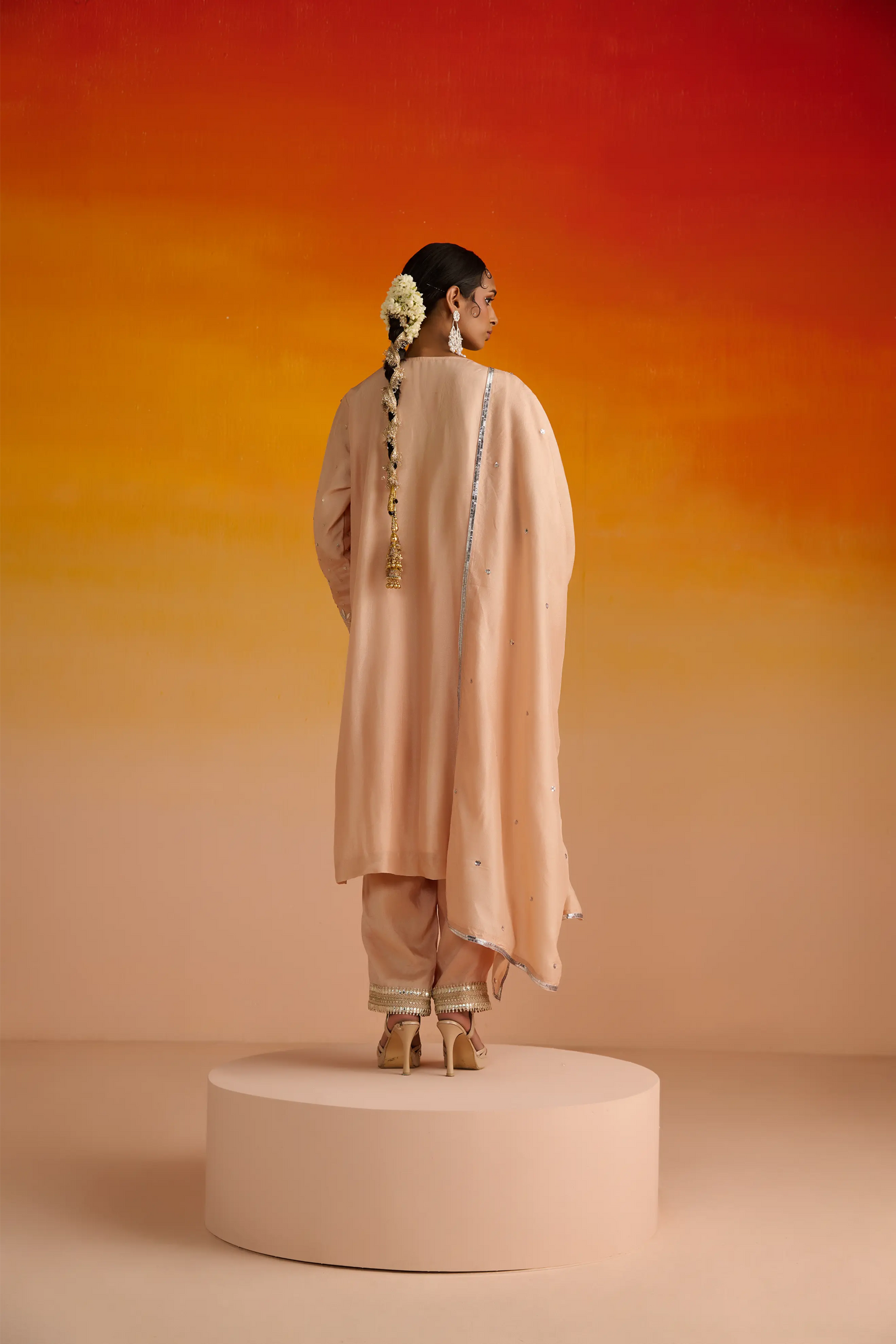 Peach Opara Silk Hand Embroidered Kurta Set