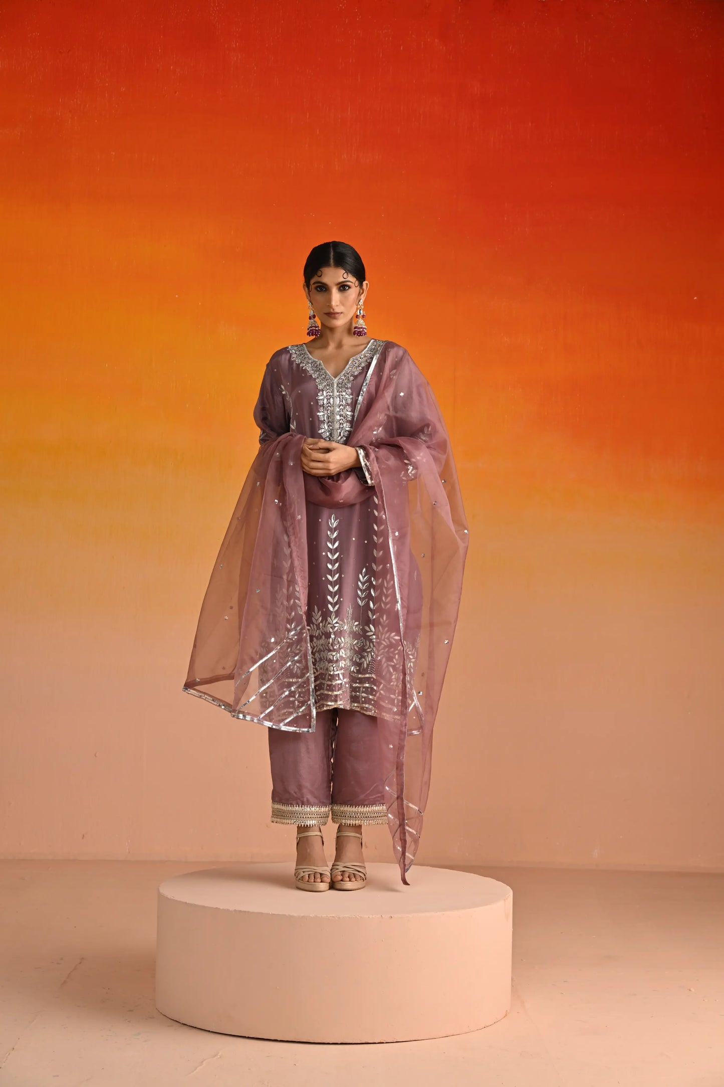 Purple Opara Silk Hand Embroidered Kurta Set