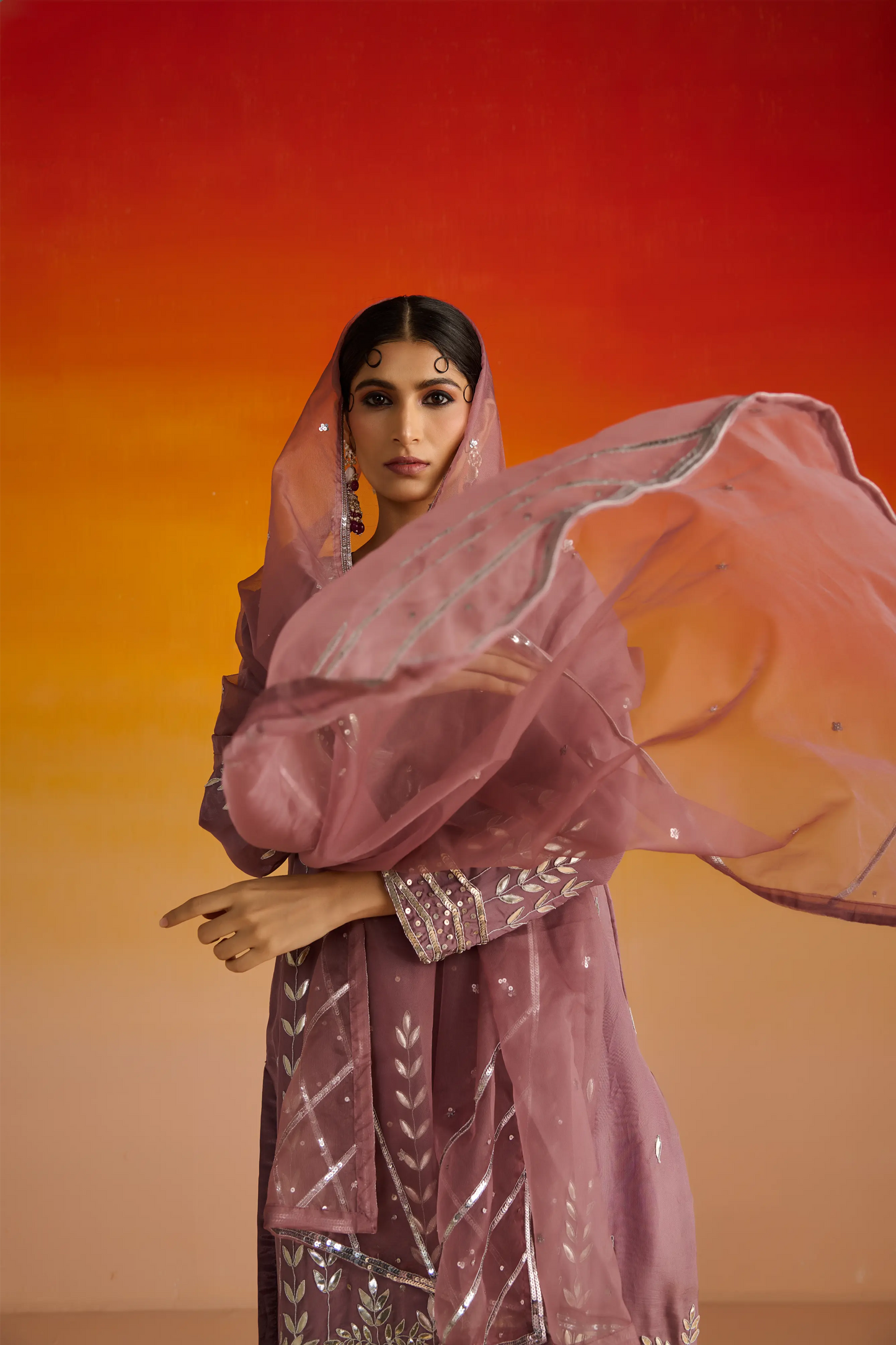 Purple Opara Silk Hand Embroidered Kurta Set