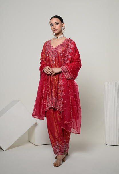 Coral Patiala Mirror Work Set