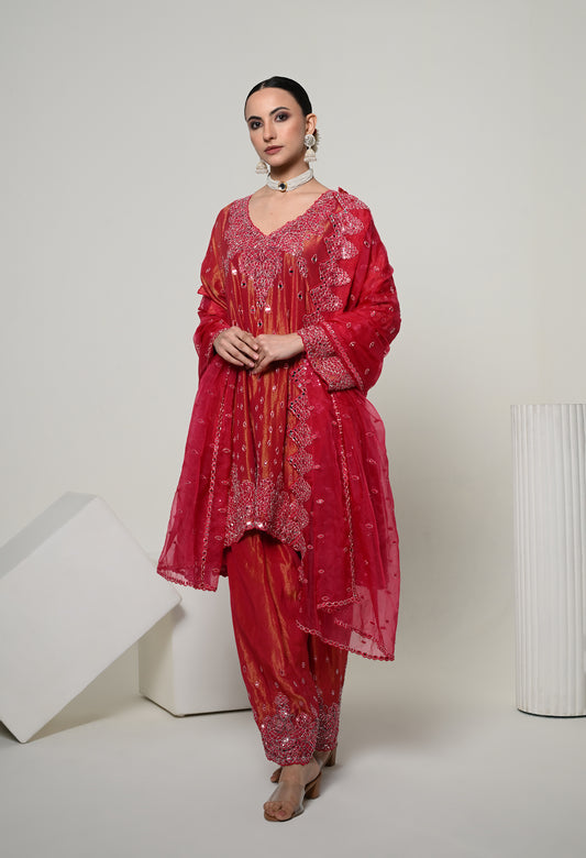 Coral Patiala Mirror Work Set