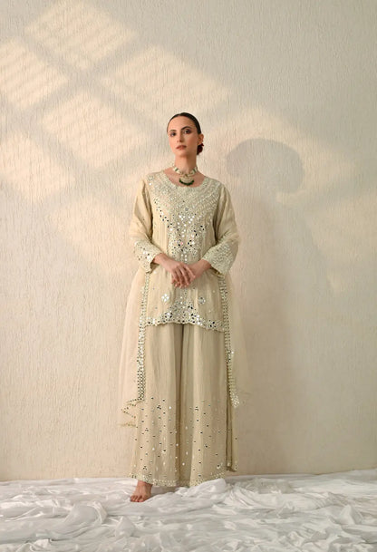 Ivory Short Mirror Kurta Sharara Set