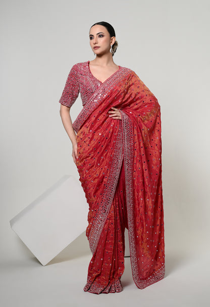 Spiced Coral Celestial Mirror Saree