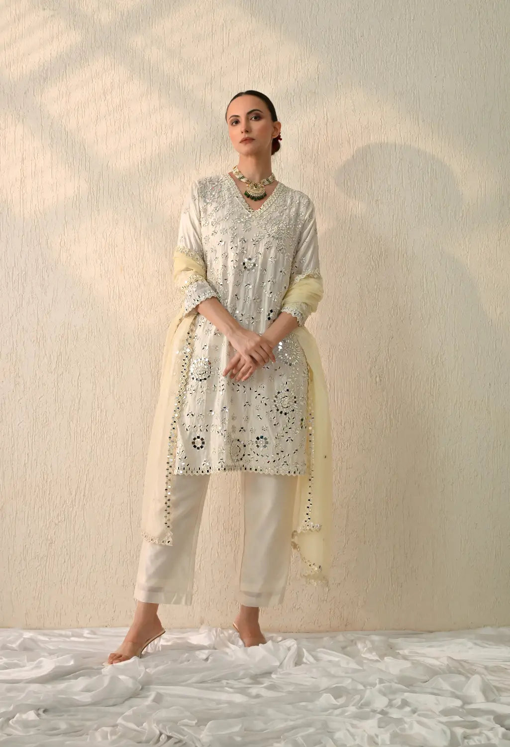 White Mirror Kurta Set