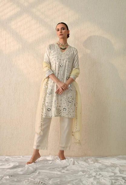 White Mirror Kurta Set