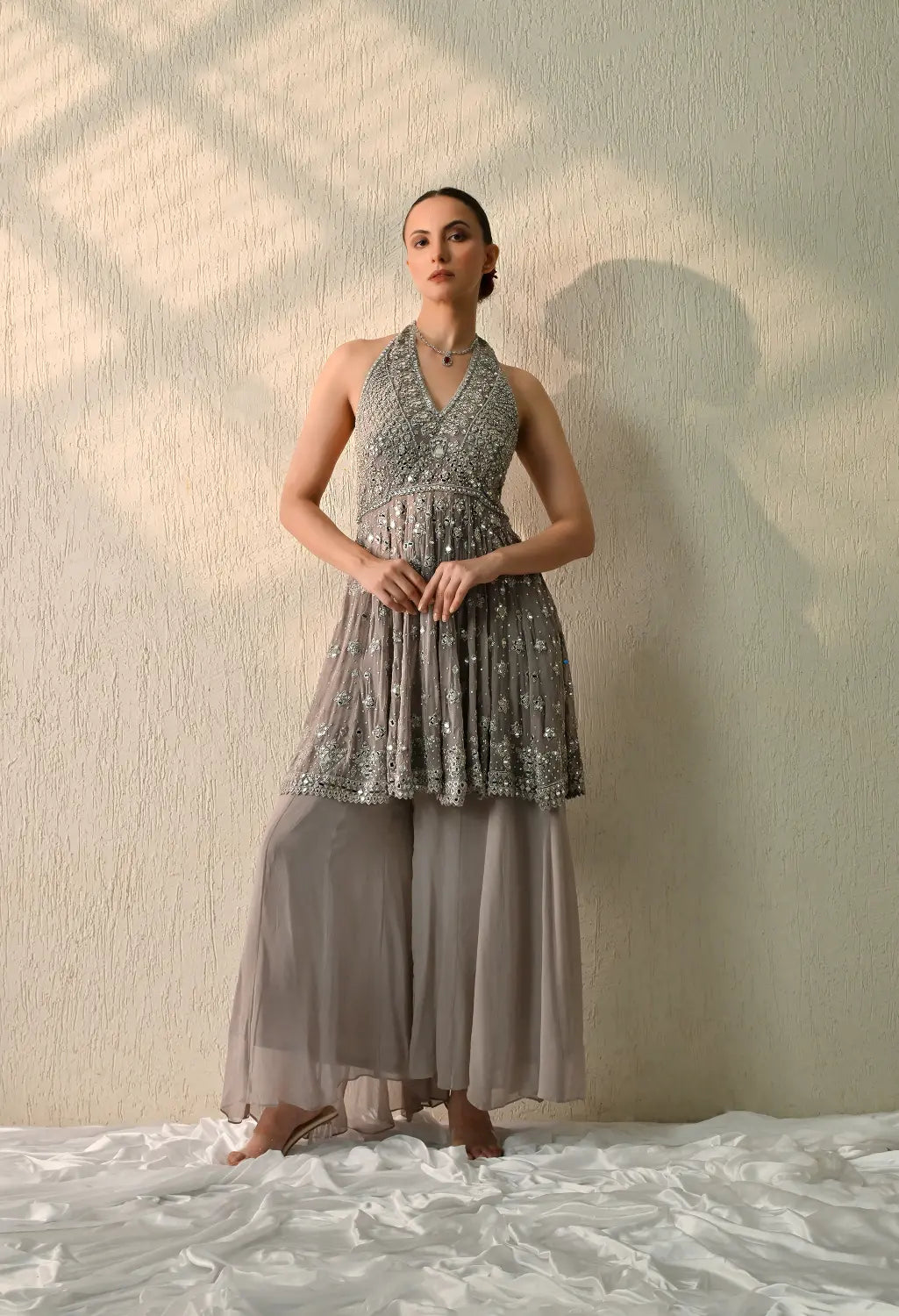 Smoke Grey Peplum Set