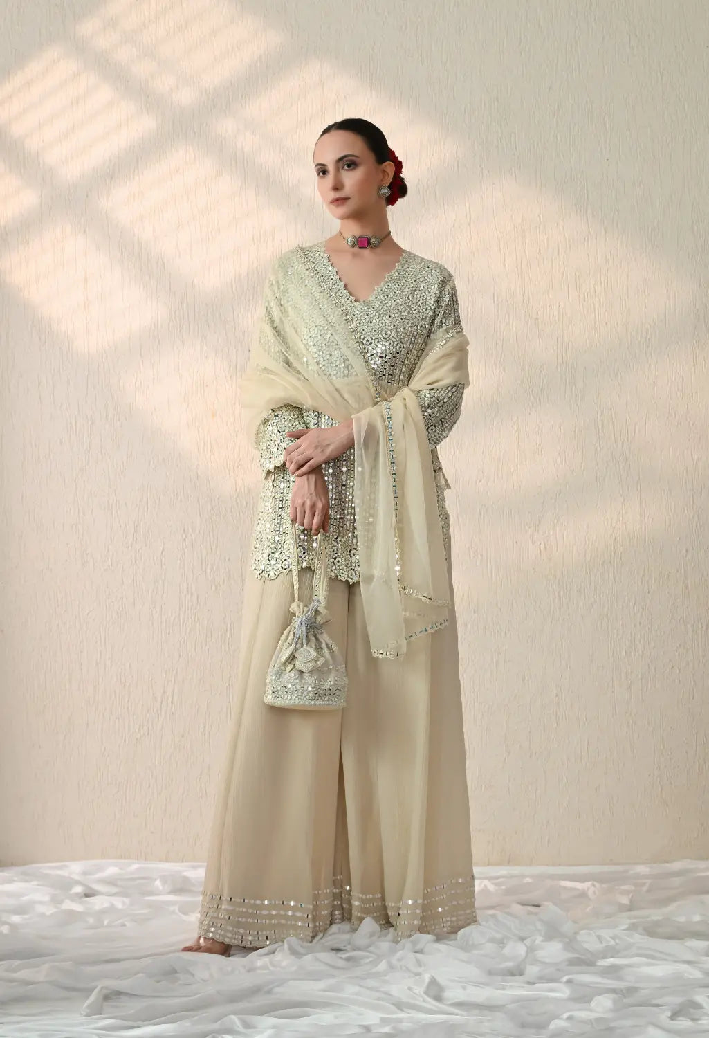 Beige Mirror Kurta Set