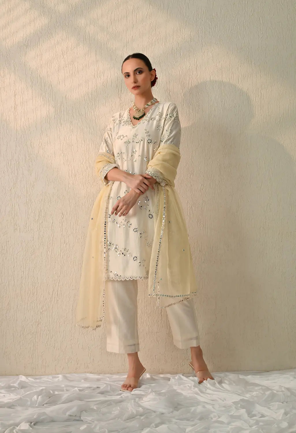 White Mirror Kurta Set