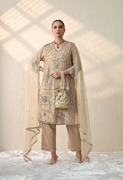 Beige Mirror Kurta Set