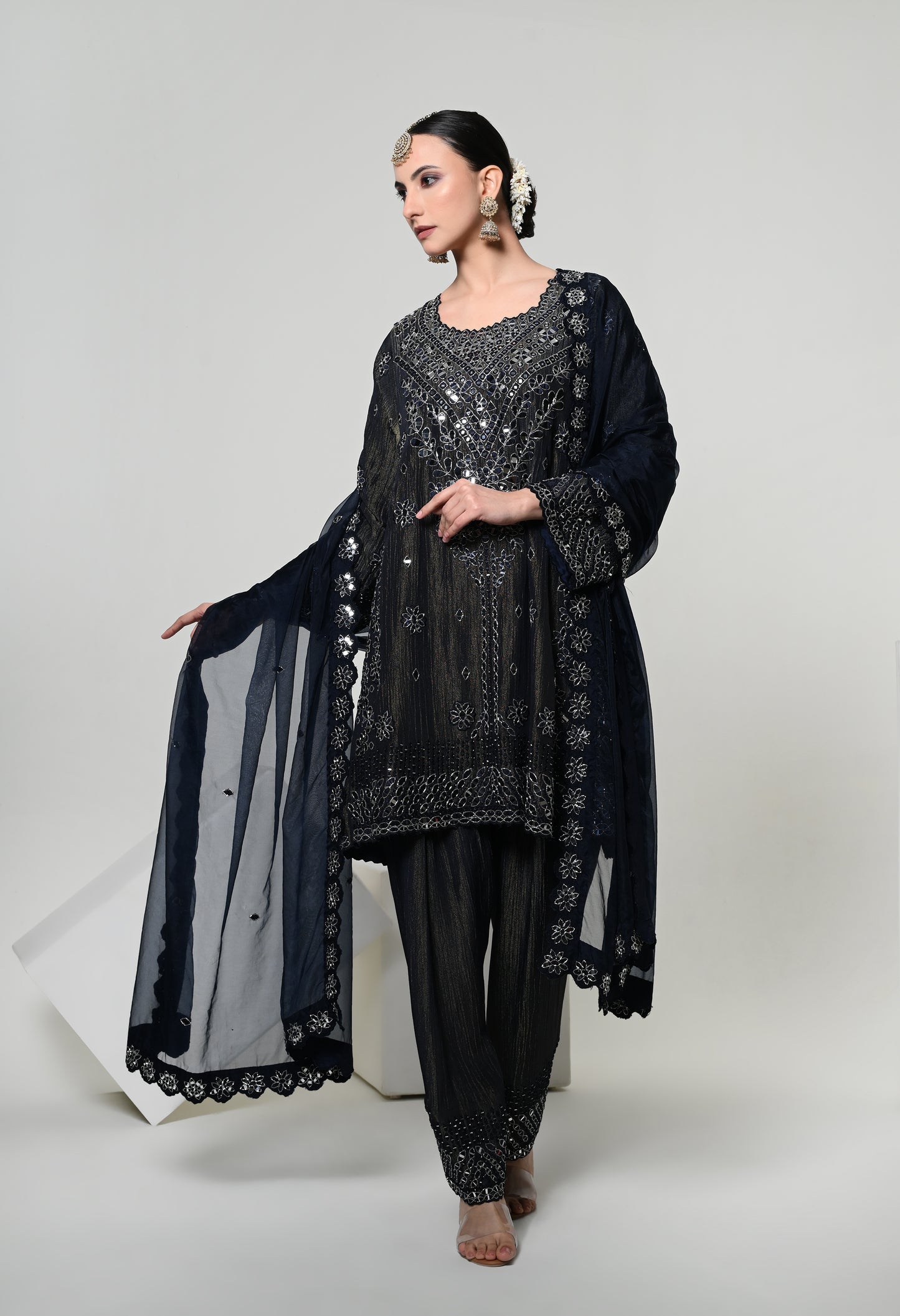 Imperial Blue Classic Mirror Work Kurta Set