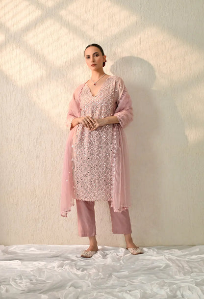 Peach Mirror Kurta Set