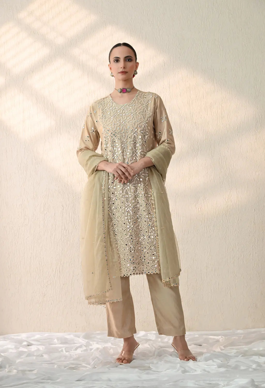 Beige Mirror Kurta Set