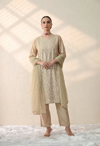 Beige Mirror Kurta Set