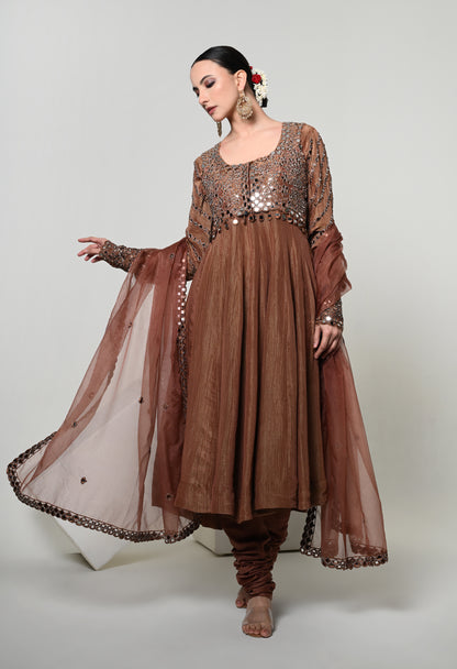 Indian Tan Ceremonial Anarkali Set