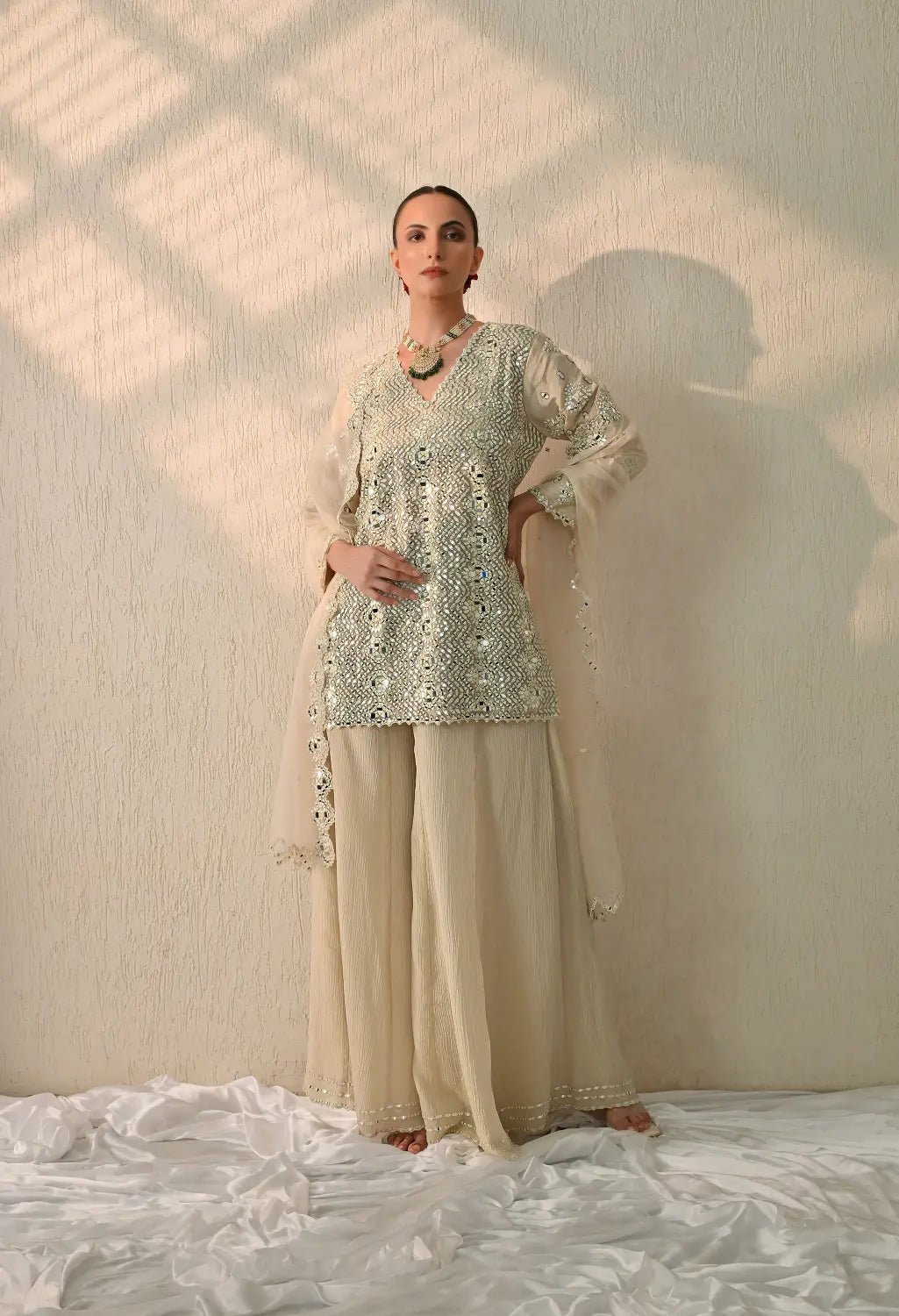Ivory Mirror Sharara Set