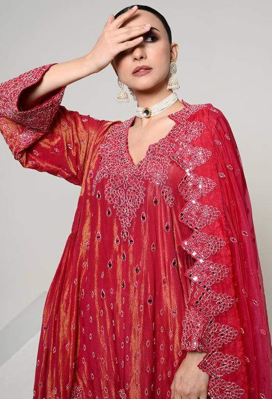 Coral Patiala Mirror Work Set