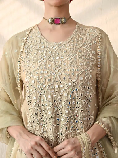 Beige Mirror Kurta Set