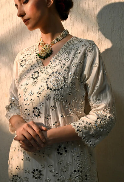 White Mirror Kurta Set