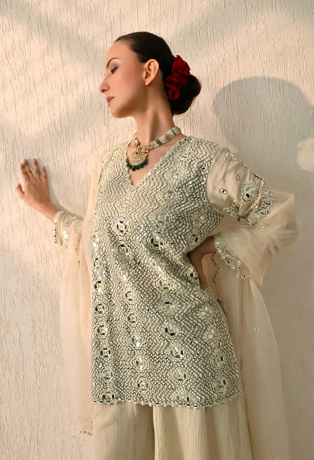 Ivory Mirror Sharara Set