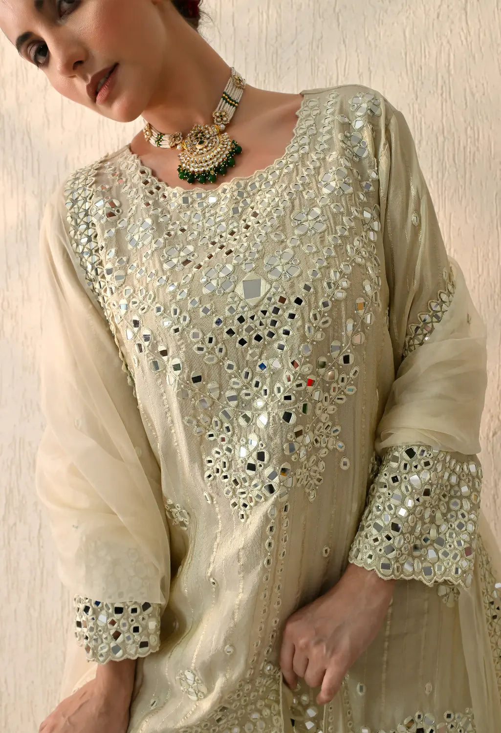 Ivory Short Mirror Kurta Sharara Set