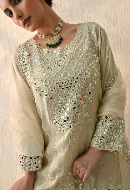 Ivory Short Mirror Kurta Sharara Set