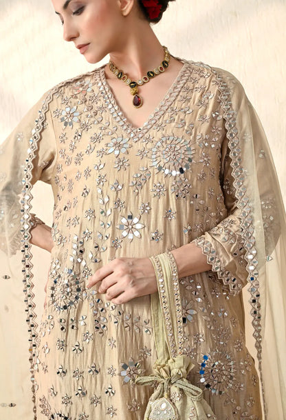 Beige Mirror Kurta Set