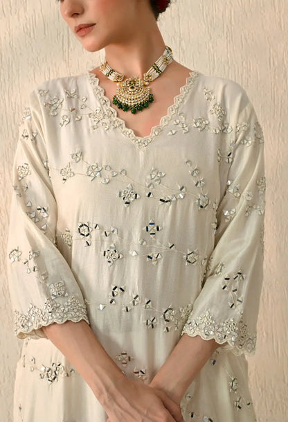 White Mirror Kurta Set