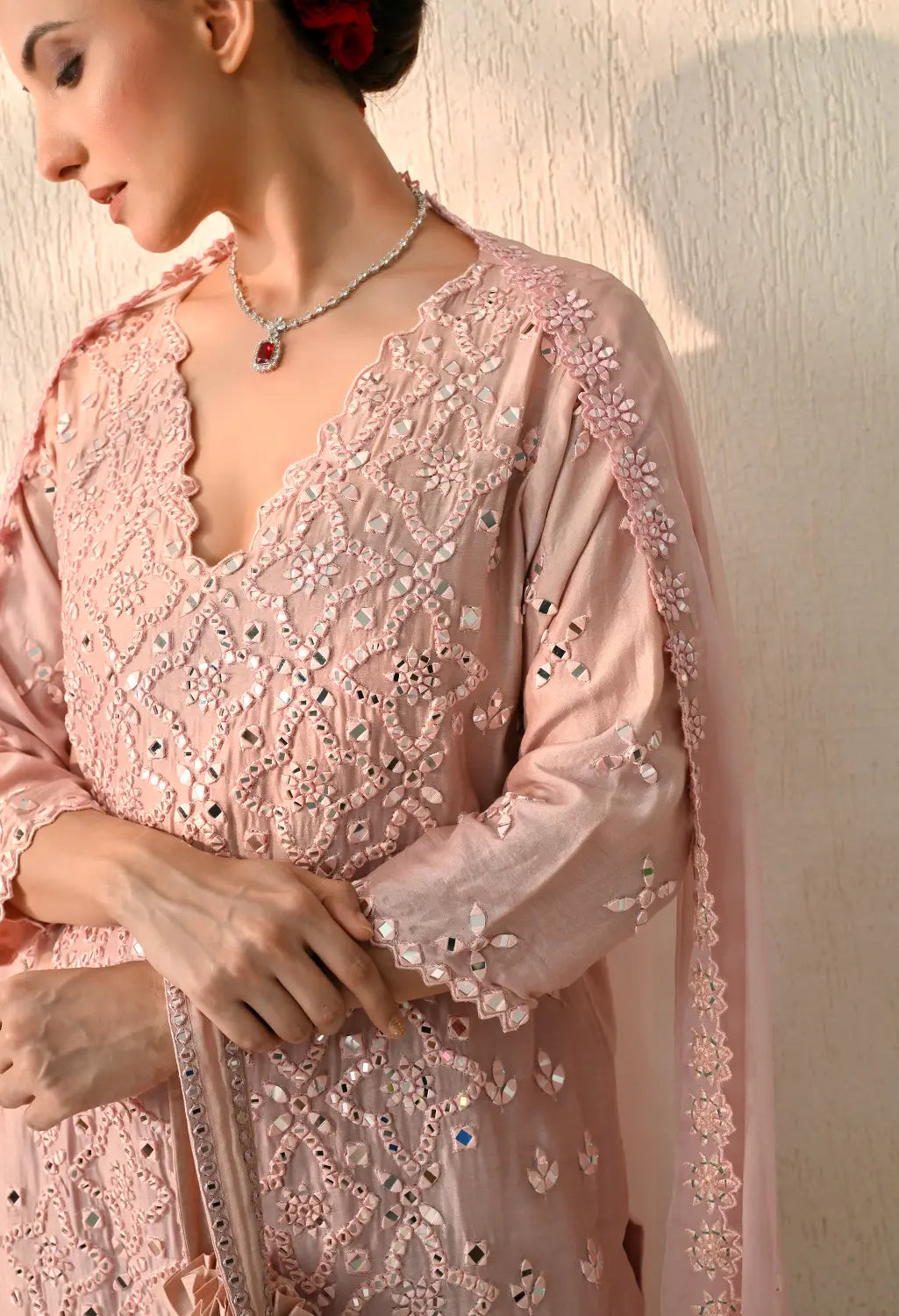 Peach Mirror Kurta Set