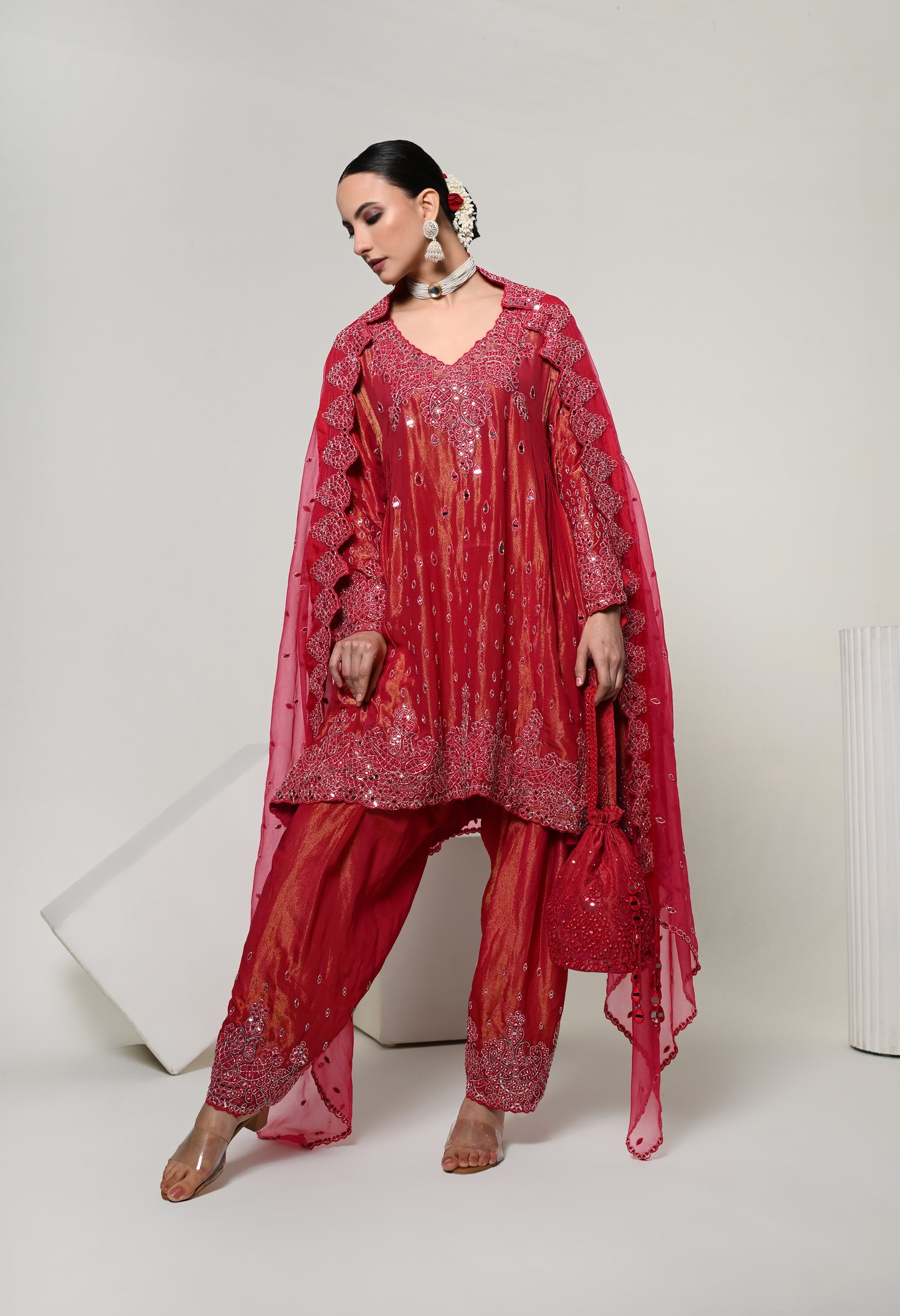 Coral Patiala Mirror Work Set