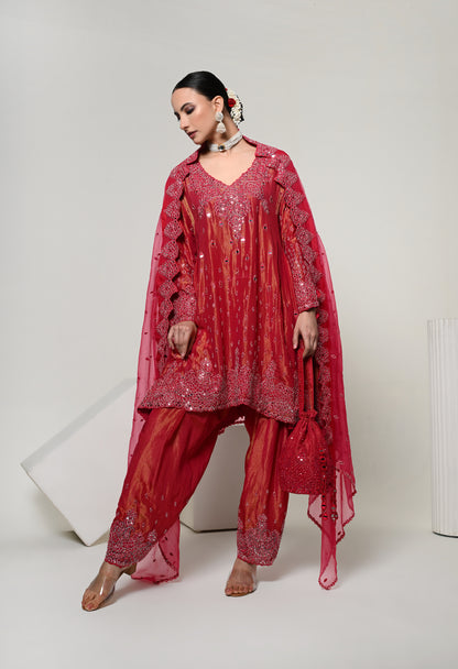 Coral Patiala Mirror Work Set