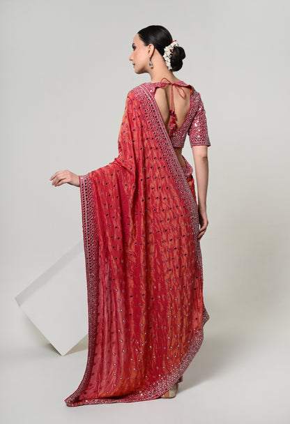 Spiced Coral Celestial Mirror Saree