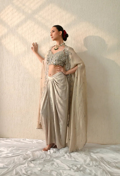 Three Piece Dhoti Cape Set