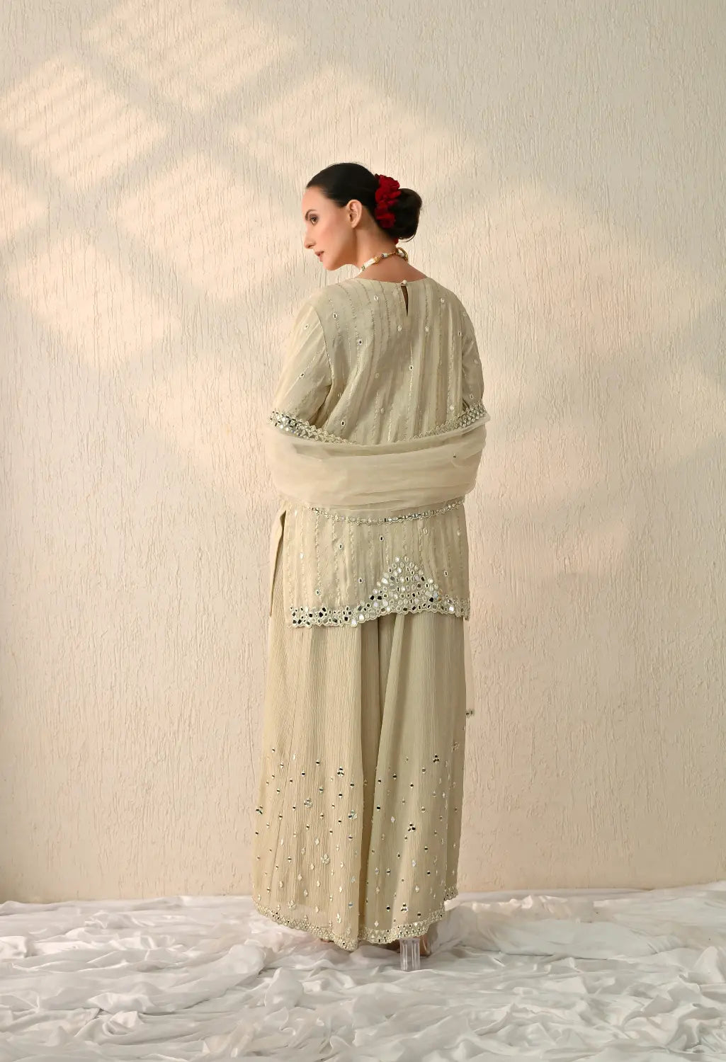 Ivory Short Mirror Kurta Sharara Set