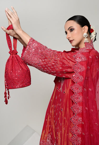 Coral Patiala Mirror Work Set