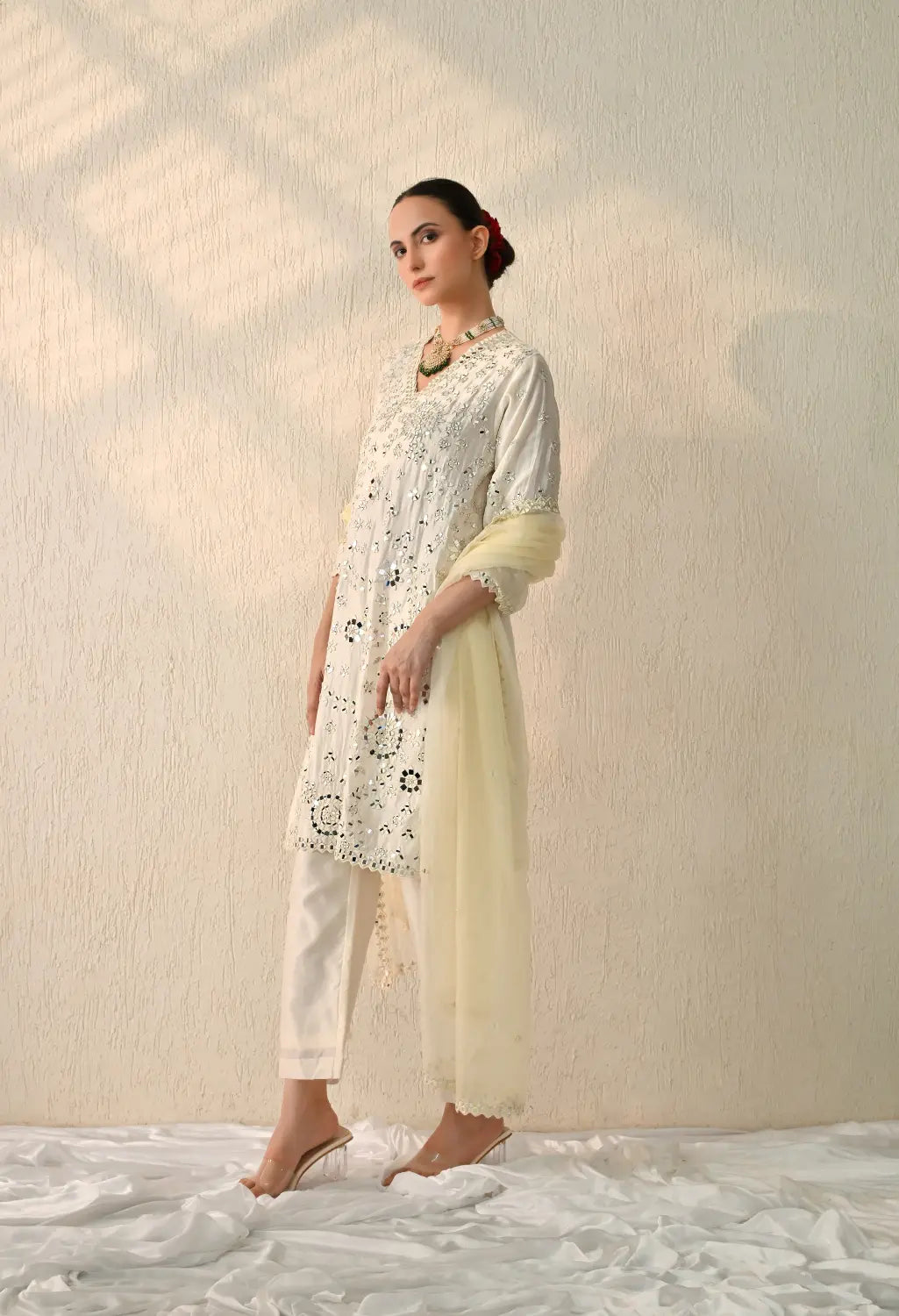 White Mirror Kurta Set