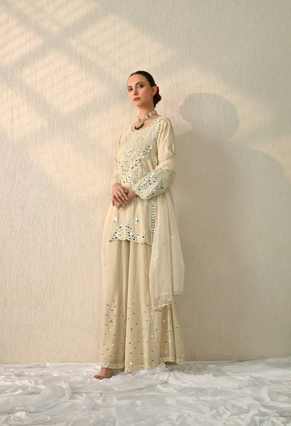 Ivory Short Mirror Kurta Sharara Set