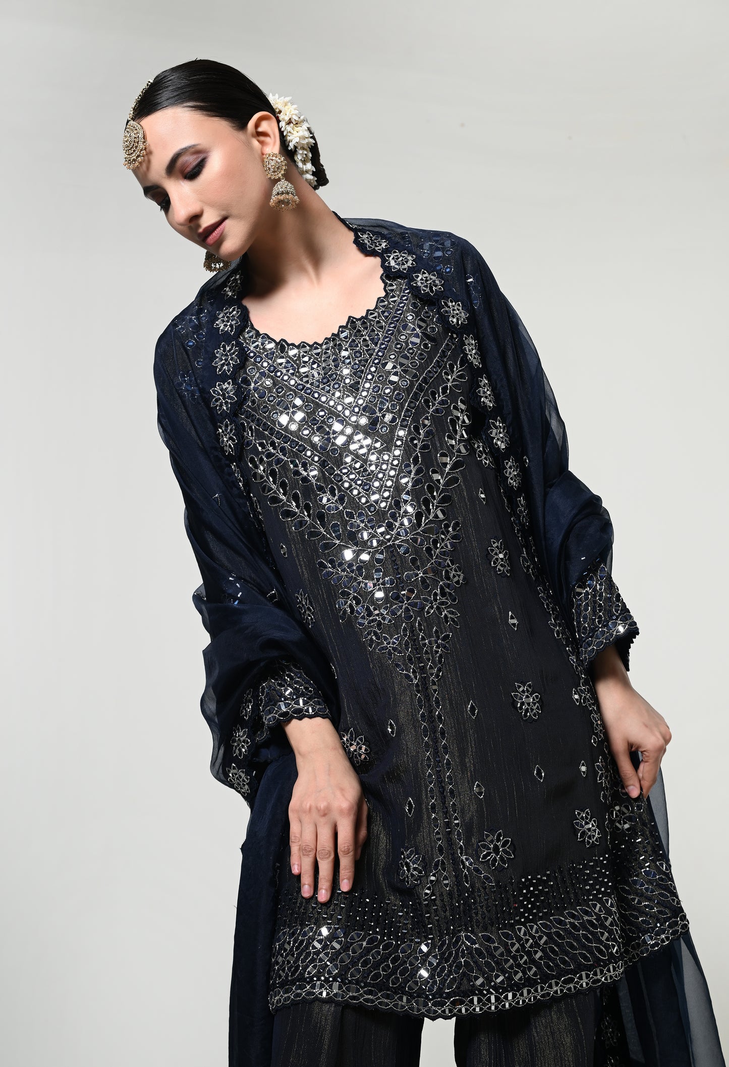 Imperial Blue Classic Mirror Work Kurta Set