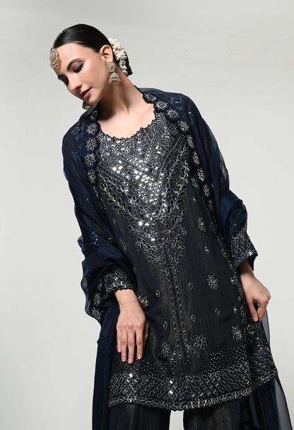 Imperial Blue Classic Mirror Work Kurta Set