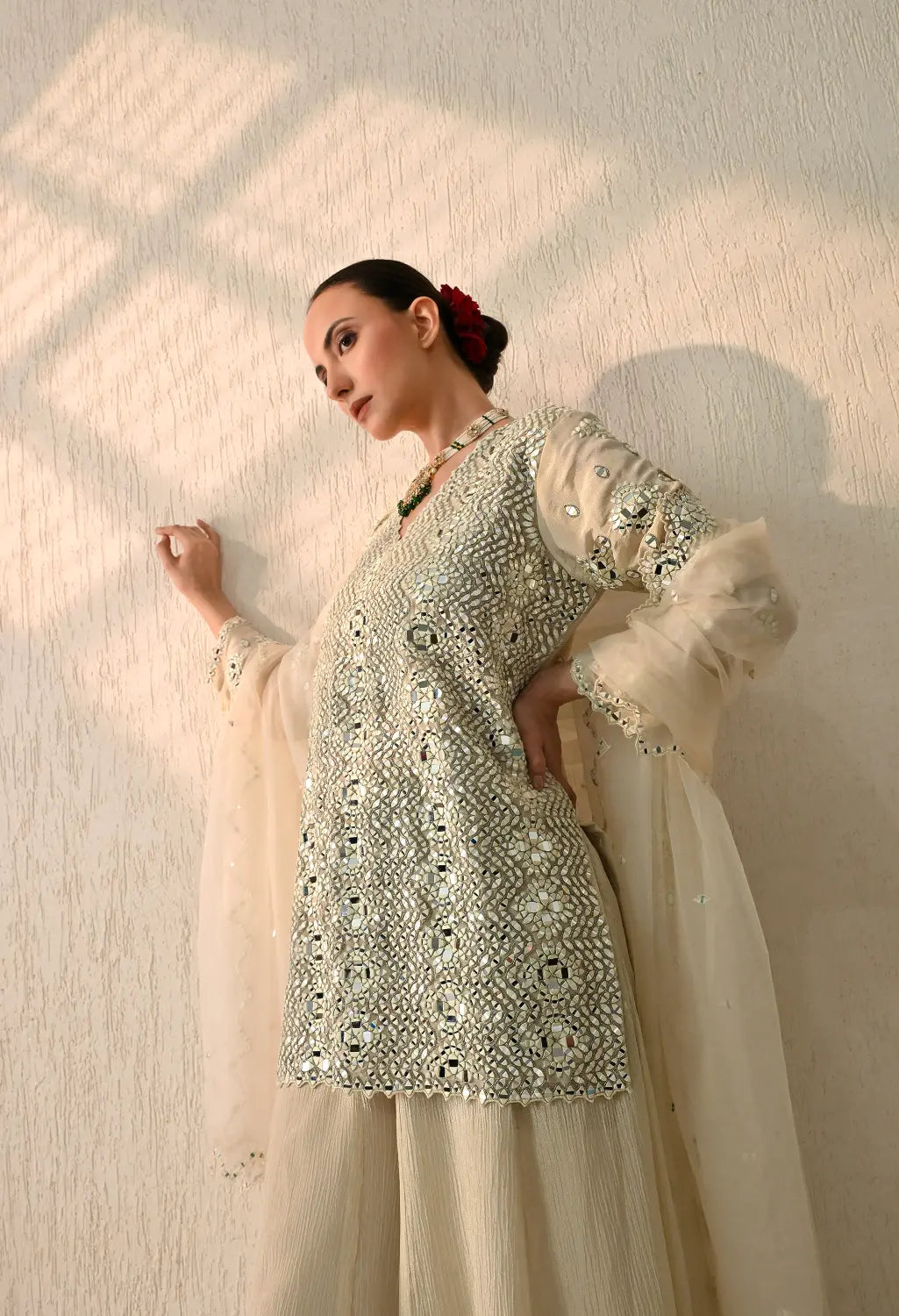 Ivory Mirror Sharara Set