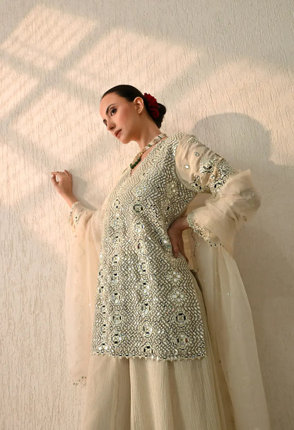 Ivory Mirror Sharara Set